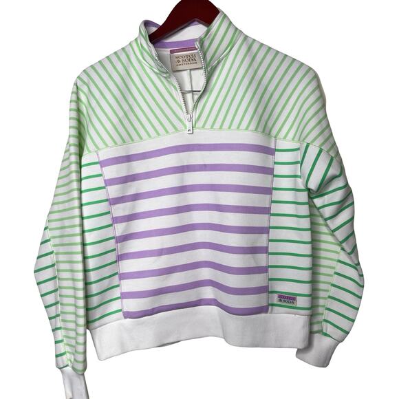 Scotch & Soda Striped Relaxed-Fit Half-Zip Sweater in purple green XS - Picture 2 of 8